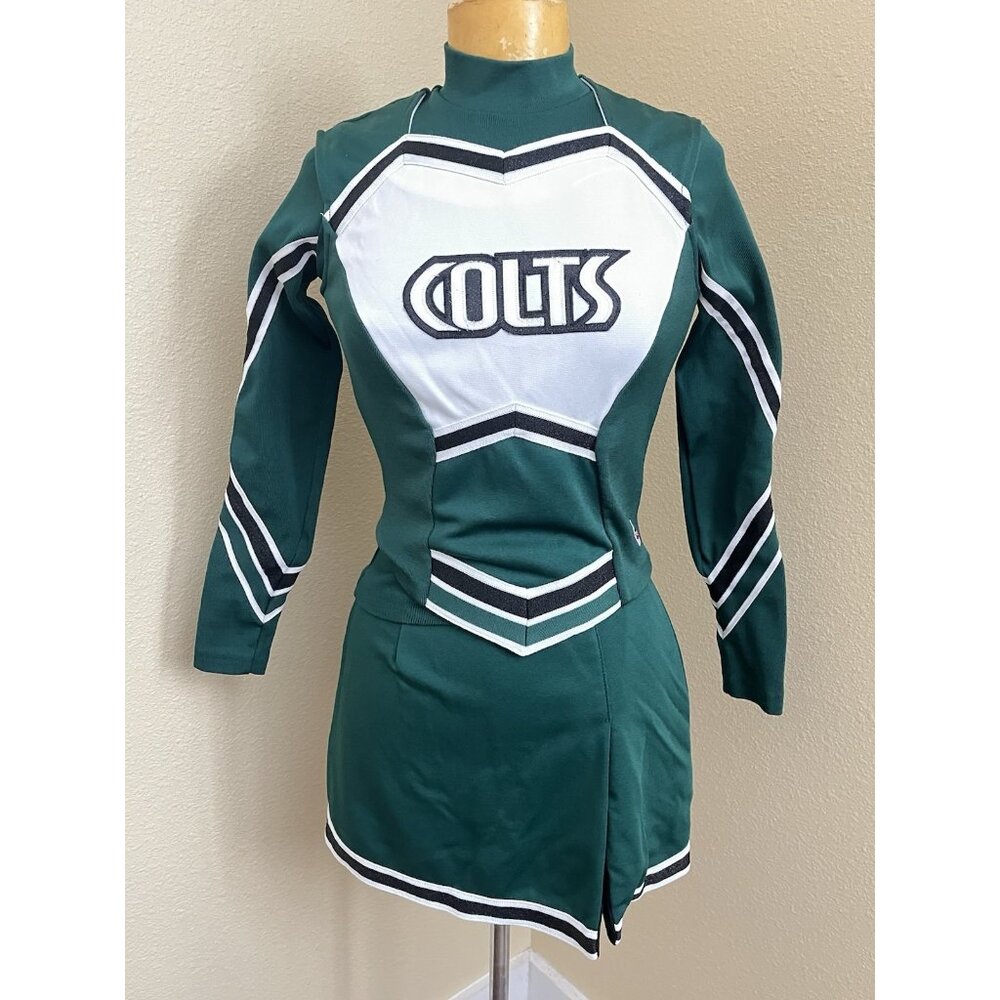 3 Pc REAL HS Cheerleader Uniform Outfit Costume COLTS 34" Top 28 Skirt School